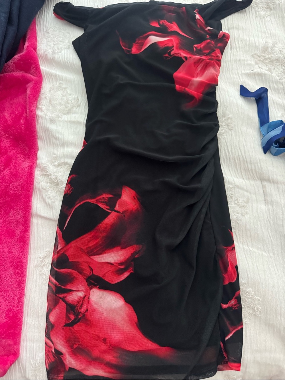 Windsor Black Mini Dress with Red Floral Print